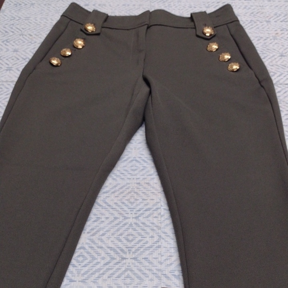 White House Black Market Charcoal Trousers with Gold Accents